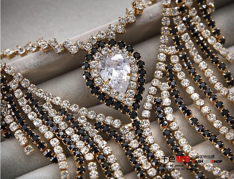 Luxury Rose Gold Wedding Bridal Accessories Elegant Tassel Crystal Necklace Earrings Sets