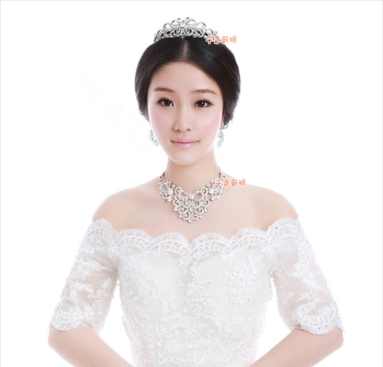 Luxury Silver plate Butterfly Wedding Bridal Clear Crystal Necklace Earrings Tiara Sets