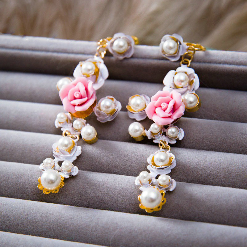 Luxury Sweet Wedding Jewelry Sets Crystal Pearl Flower Bridal Rhinestone Tiara & Earrings