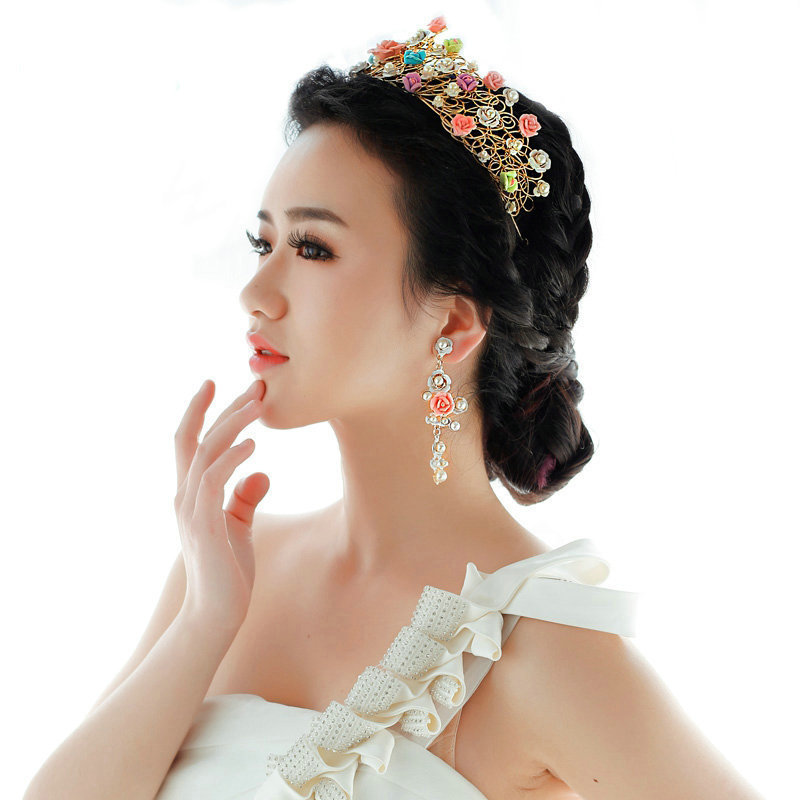 Luxury Sweet Wedding Jewelry Sets Crystal Pearl Flower Bridal Rhinestone Tiara & Earrings