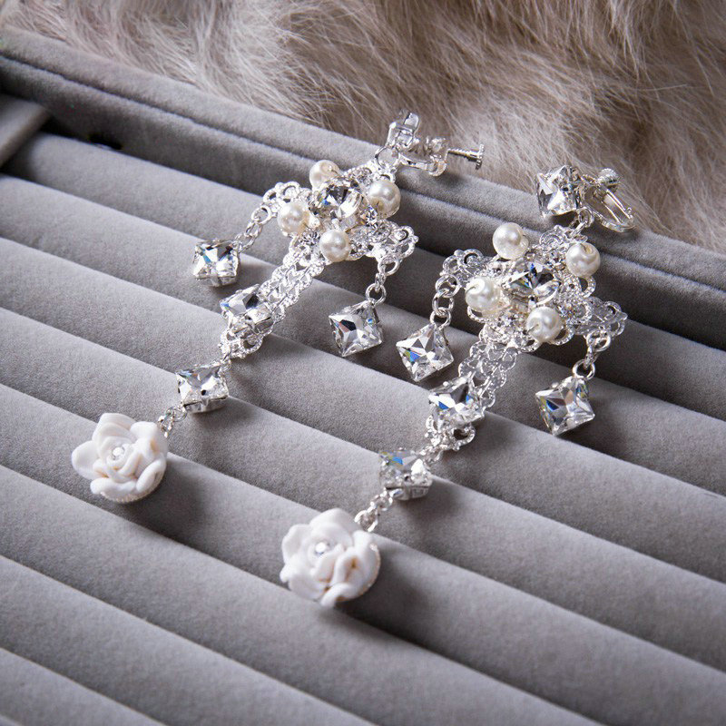 Luxury Tiara Wedding Jewelry Sets Crystal Lace Porcelain Flower Tiara & Earrings & Bridal Bracelet