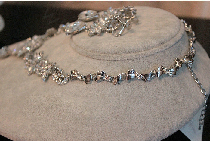 Luxury Wedding Banquet Jewelry Butterfly Flower Crystal Bridal Necklace Earrings Sets