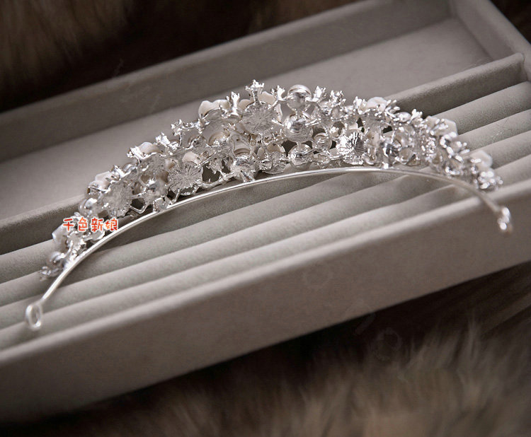 Luxury Wedding Banquet Jewelry Sets Porcelain Flower Crystal Tiara & Earrings & Bridal Pearl Necklace
