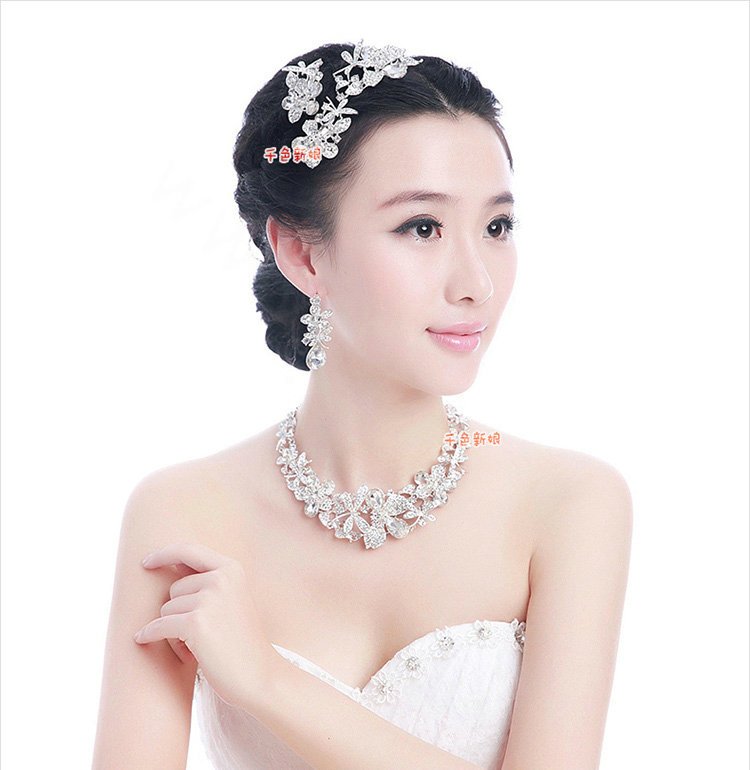 Luxury Wedding Bridal Accessories Butterfly Flower Crystal Necklace Earrings Tiara Sets
