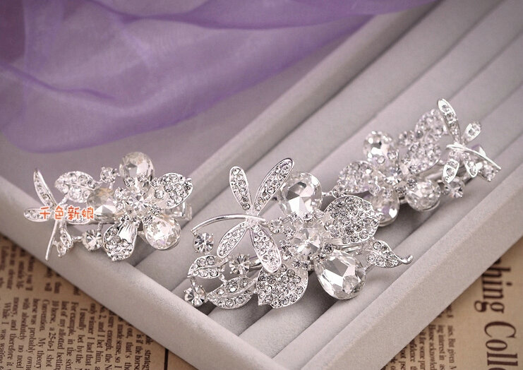Luxury Wedding Bridal Accessories Butterfly Flower Crystal Necklace Earrings Tiara Sets