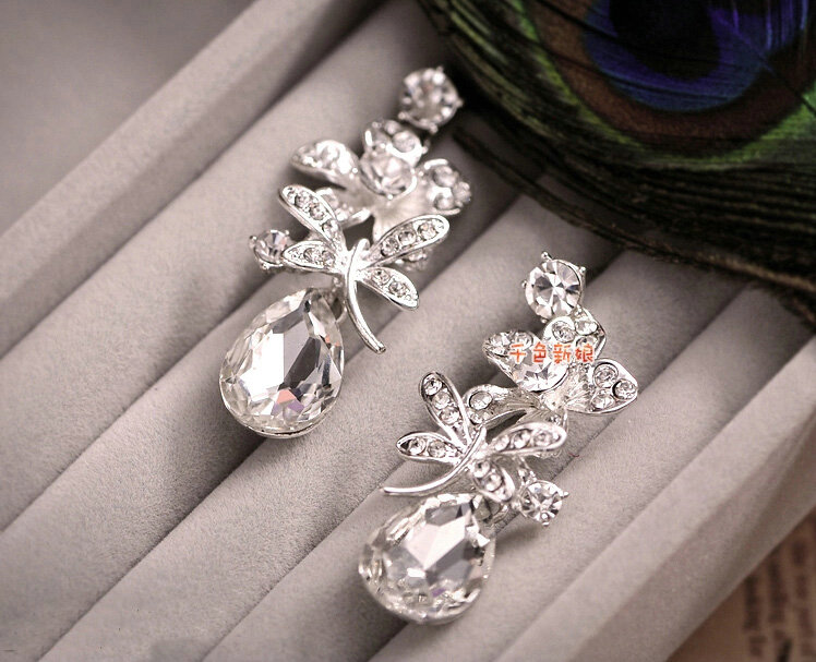Luxury Wedding Bridal Accessories Butterfly Flower Crystal Necklace Earrings Tiara Sets