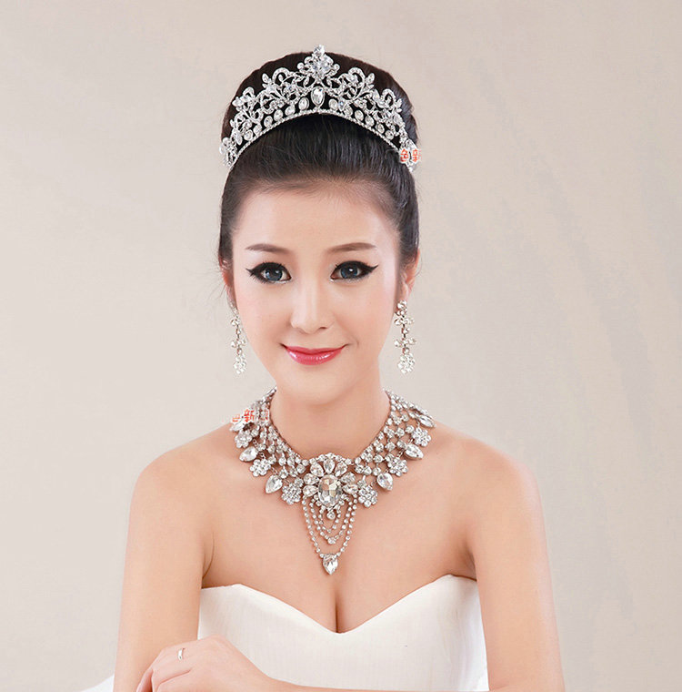 Luxury Wedding Bridal Accessories Flower Crystal Princess Tiara Necklace Earrings Sets