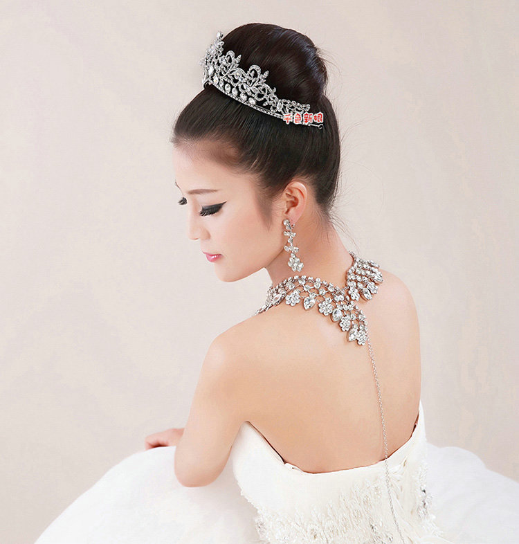 Luxury Wedding Bridal Accessories Flower Crystal Princess Tiara Necklace Earrings Sets