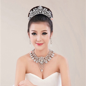 Luxury Wedding Bridal Accessories Flower Crystal Princess Tiara Necklace Earrings Sets