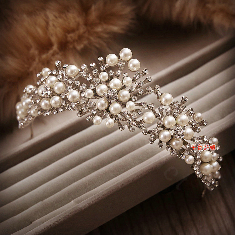 Luxury Wedding Bridal Accessories Pearl Crystal Flower Tiara Necklace Earrings Sets