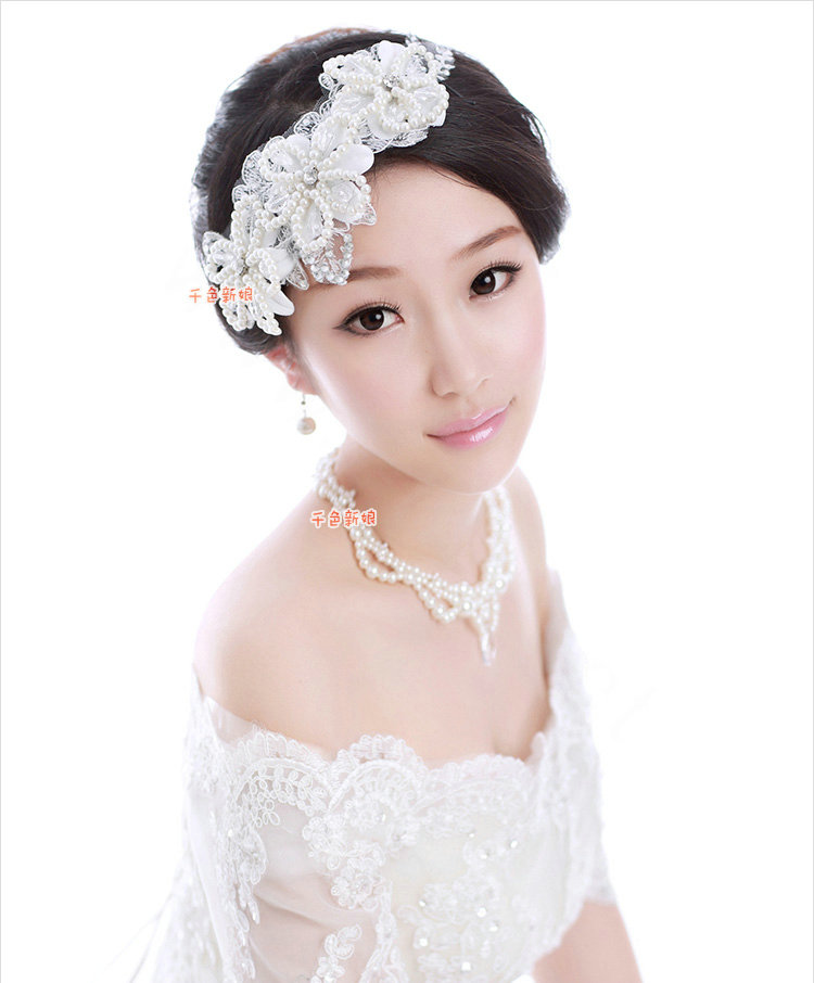 Luxury Wedding Bridal Accessories Pearl Lace Flower Crystal Tiara Necklace Earrings Sets