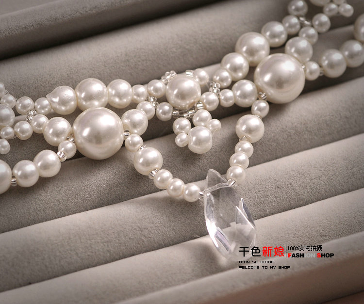 Luxury Wedding Bridal Accessories Pearl Lace Flower Crystal Tiara Necklace Earrings Sets