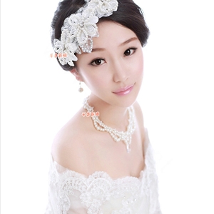 Luxury Wedding Bridal Accessories Pearl Lace Flower Crystal Tiara Necklace Earrings Sets