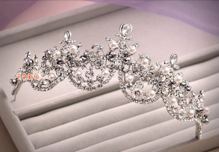 Luxury Wedding Bridal Jewelry Classic Flower Pearl Crystal Tiara Necklace Earrings Sets