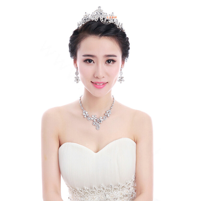 Luxury Wedding Bridal Jewelry Classic Flower Pearl Crystal Tiara Necklace Earrings Sets