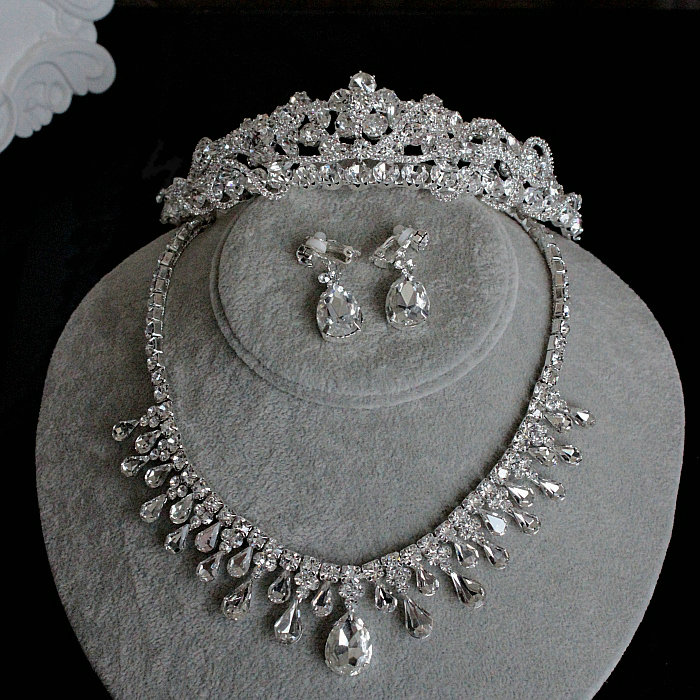 Luxury Wedding Bridal Jewelry Top quality Water drops Crystal Tiara Necklace Earrings Sets