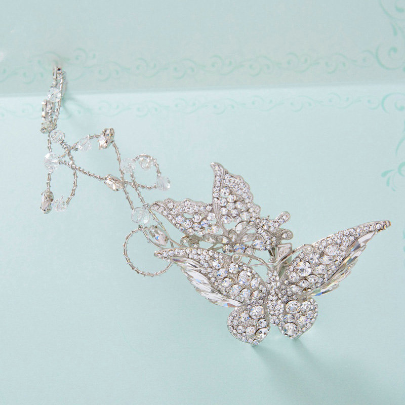 Luxury Wedding Headdress Jewelry Butterfly Crystal Bridal Headband Rhinestone Hair Accessories