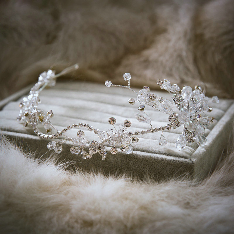 Luxury Wedding Headdress Jewelry Flower Crystal Beads Bridal Headband Hair Hoop Accessories
