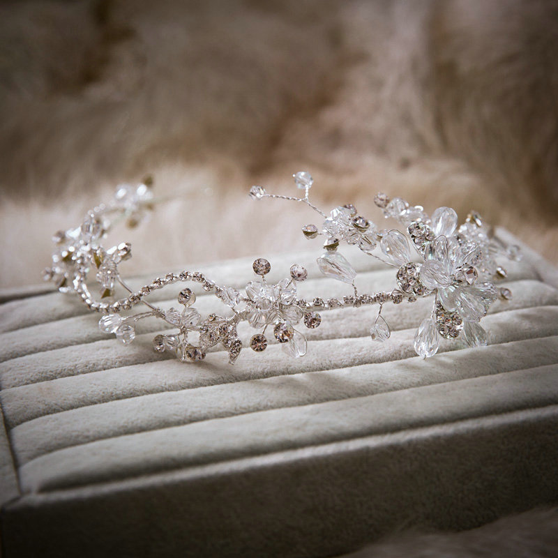 Luxury Wedding Headdress Jewelry Flower Crystal Beads Bridal Headband Hair Hoop Accessories