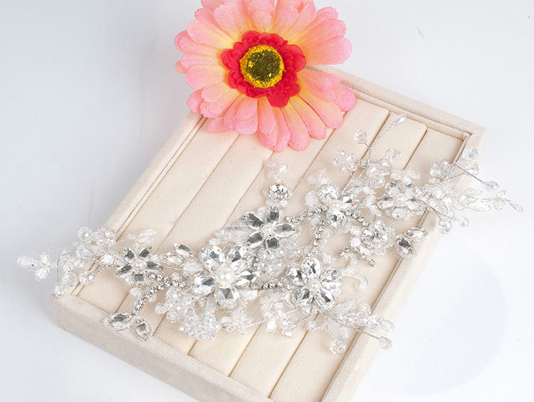 Luxury Wedding Headdress Jewelry Lace Flower Crystal Beads Bridal Headband Hair Accessories