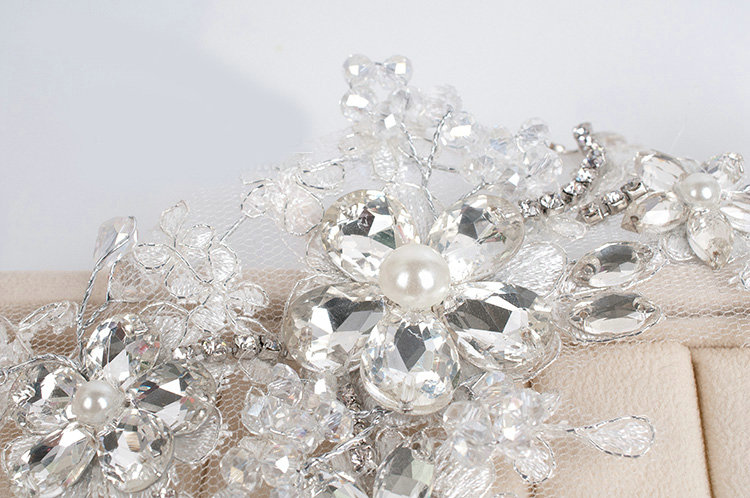 Luxury Wedding Headdress Jewelry Lace Flower Crystal Beads Bridal Headband Hair Accessories