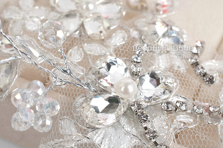 Luxury Wedding Headdress Jewelry Lace Flower Crystal Beads Bridal Headband Hair Accessories