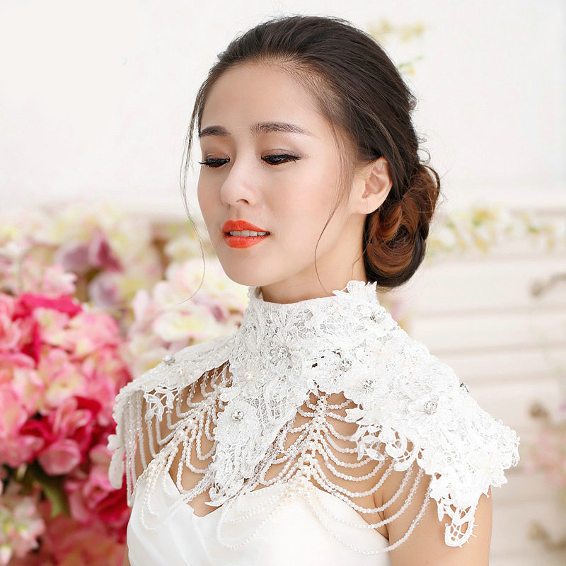 Luxury Wedding Jewelry Crystal Beads Lace Flower Bridal Necklace Shoulder Chain Accessories