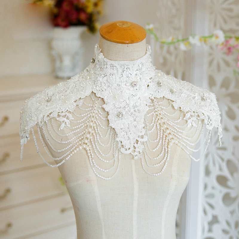 Luxury Wedding Jewelry Crystal Beads Lace Flower Bridal Necklace Shoulder Chain Accessories