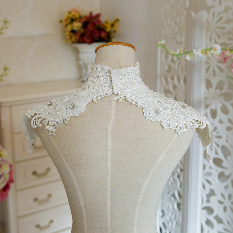 Luxury Wedding Jewelry Crystal Beads Lace Flower Bridal Necklace Shoulder Chain Accessories
