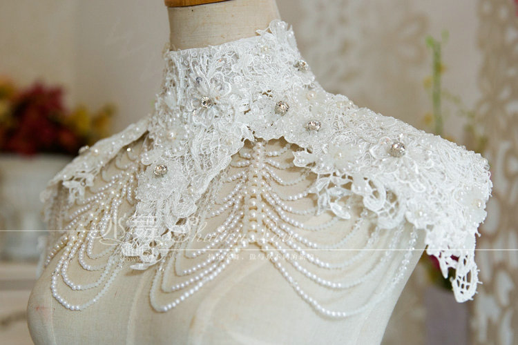Luxury Wedding Jewelry Crystal Beads Lace Flower Bridal Necklace Shoulder Chain Accessories