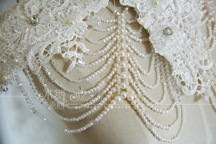 Luxury Wedding Jewelry Crystal Beads Lace Flower Bridal Necklace Shoulder Chain Accessories