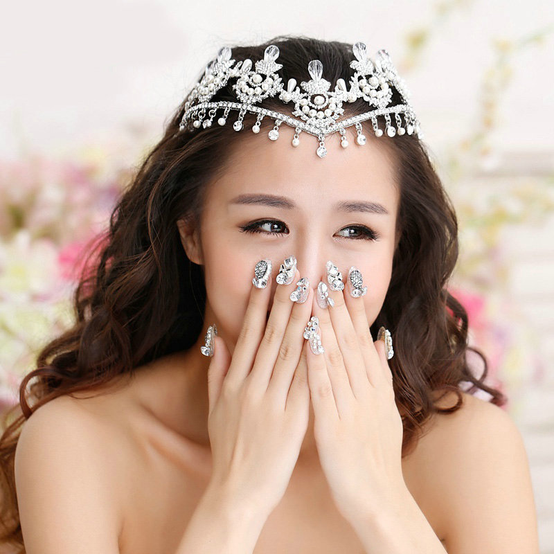 Luxury Wedding Jewelry Crystal Flower Pearl Tassel Tiaras Bridal Rhinestone Headband Hair Accessories