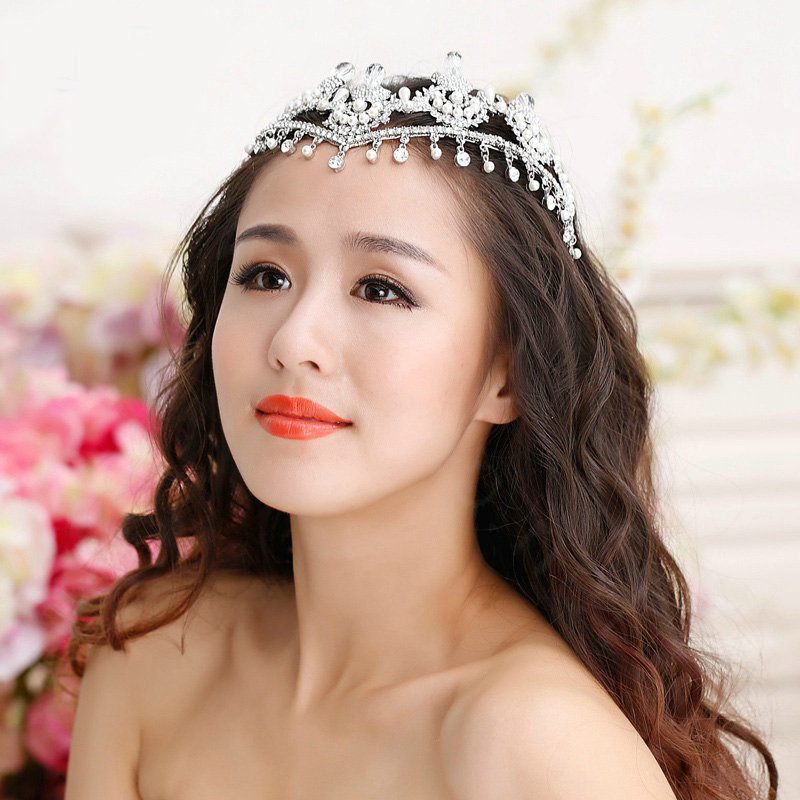 Luxury Wedding Jewelry Crystal Flower Pearl Tassel Tiaras Bridal Rhinestone Headband Hair Accessories