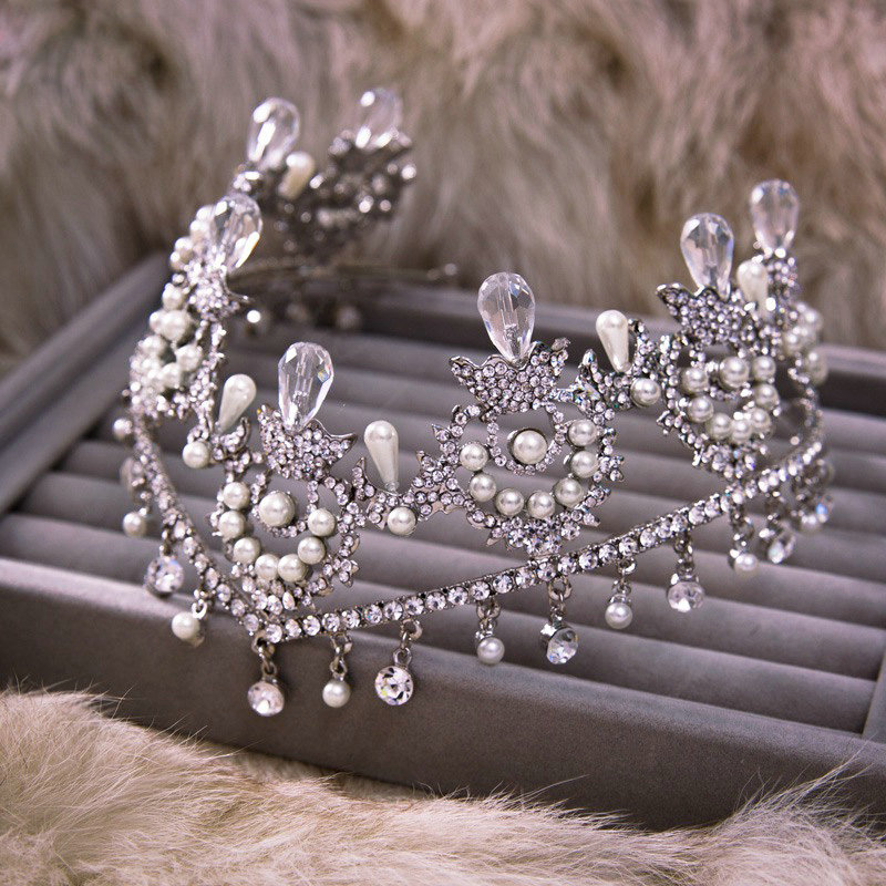 Luxury Wedding Jewelry Crystal Flower Pearl Tassel Tiaras Bridal Rhinestone Headband Hair Accessories