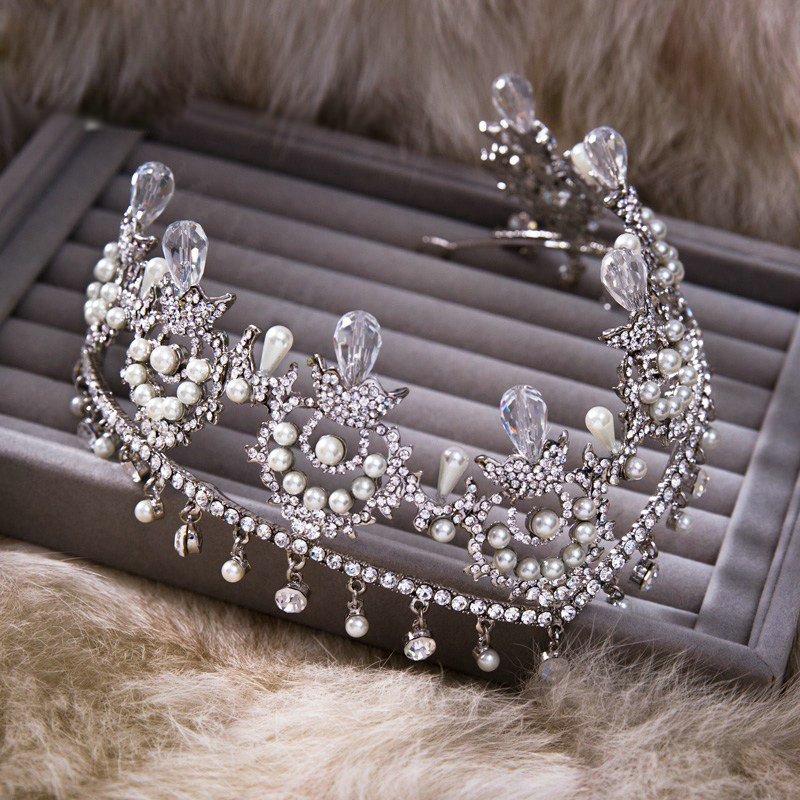 Luxury Wedding Jewelry Crystal Flower Pearl Tassel Tiaras Bridal Rhinestone Headband Hair Accessories