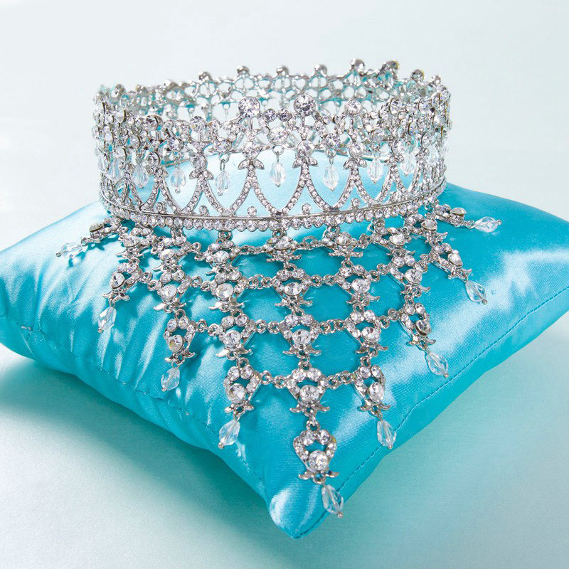 Luxury Wedding Jewelry Crystal Large Ring Tassel Tiaras Bridal Rhinestone Crown Hair Accessories