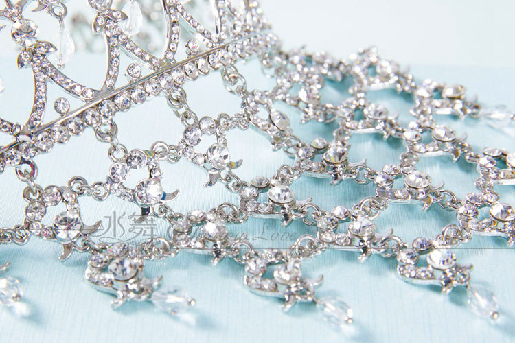 Luxury Wedding Jewelry Crystal Large Ring Tassel Tiaras Bridal Rhinestone Crown Hair Accessories