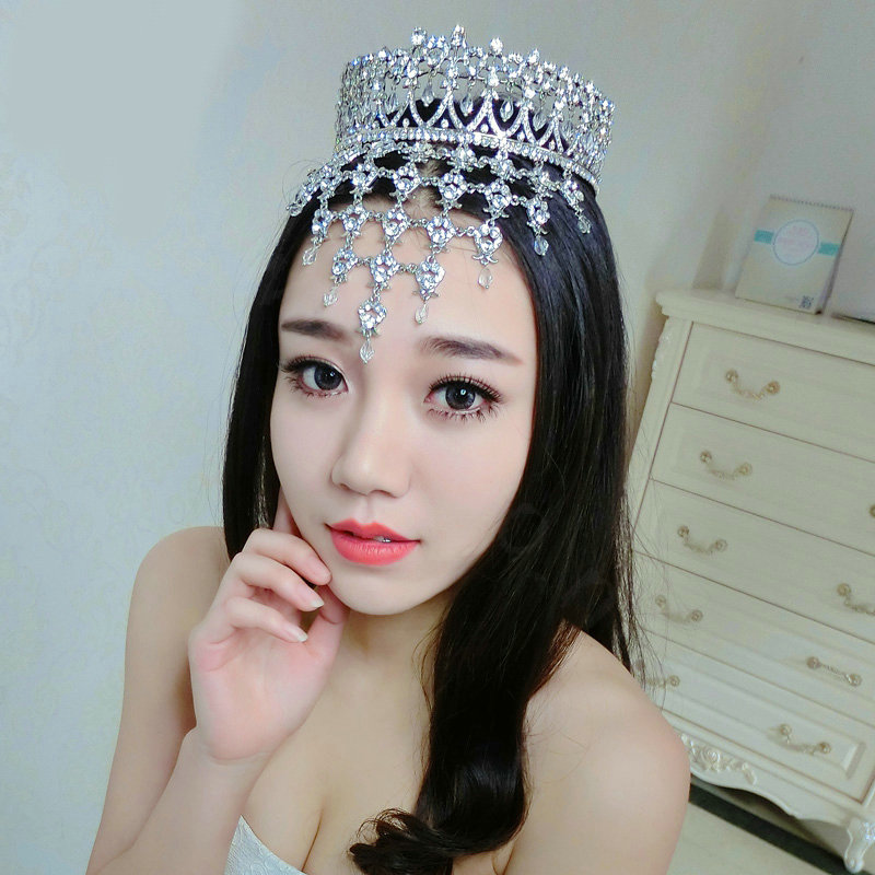 Luxury Wedding Jewelry Crystal Large Ring Tassel Tiaras Bridal Rhinestone Crown Hair Accessories