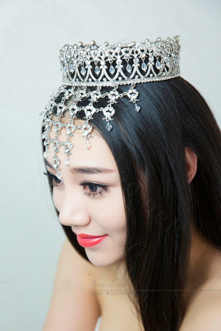 Luxury Wedding Jewelry Crystal Large Ring Tassel Tiaras Bridal Rhinestone Crown Hair Accessories