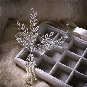 Luxury Wedding Jewelry Crystal Pearl Tassel Tiaras Bridal Rhinestone Crown Hair Accessories