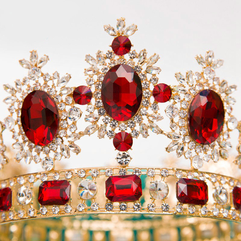 Luxury Wedding Jewelry Crystal Red Large Ring Tiaras Bridal Rhinestone Crown Hair Accessories