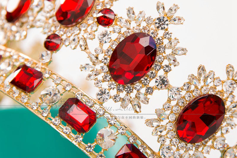 Luxury Wedding Jewelry Crystal Red Large Ring Tiaras Bridal Rhinestone Crown Hair Accessories