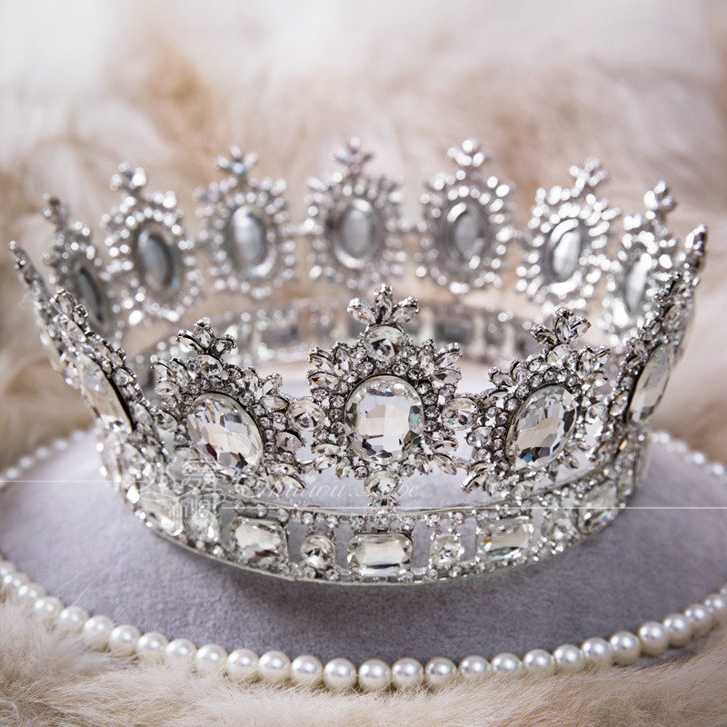Luxury Wedding Jewelry Crystal White Large Ring Tiaras Bridal Rhinestone Crown Hair Accessories
