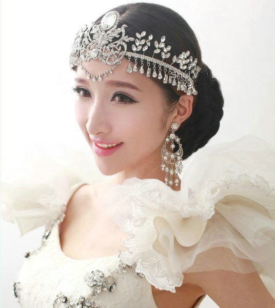 Luxury Wedding Jewelry Flower Crystal Large Tassel Tiaras Bridal Rhinestone Crown Hair Accessories