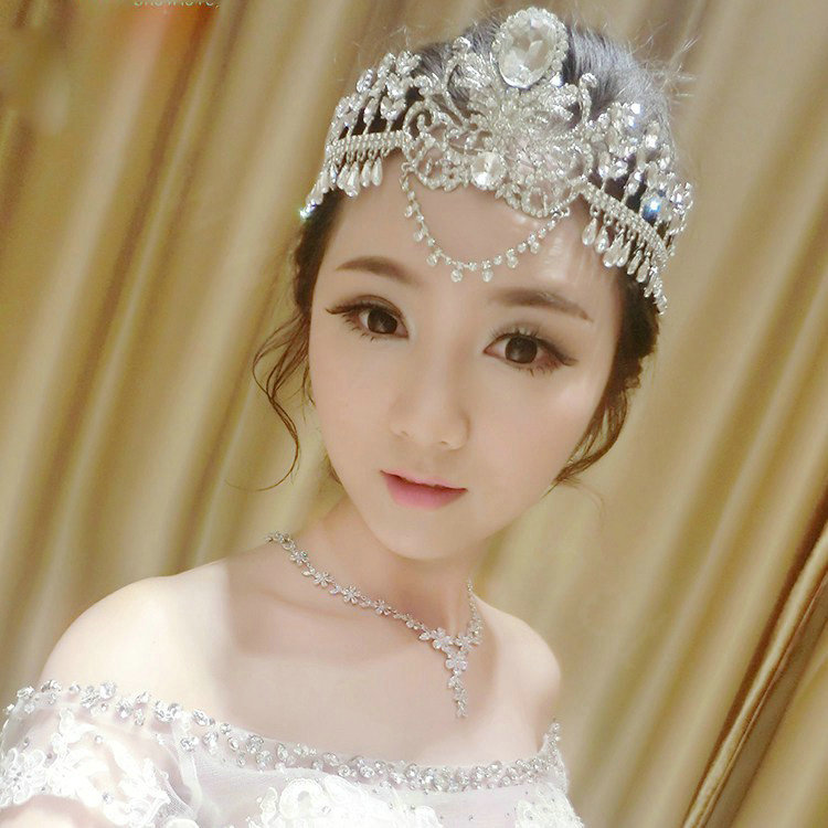 Luxury Wedding Jewelry Flower Crystal Large Tassel Tiaras Bridal Rhinestone Crown Hair Accessories
