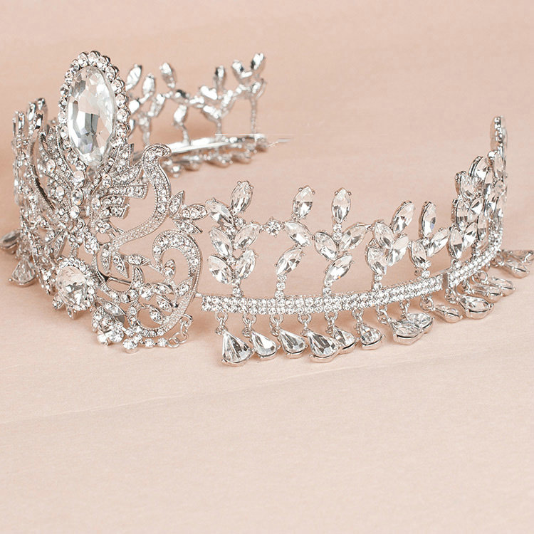 Luxury Wedding Jewelry Flower Crystal Large Tassel Tiaras Bridal Rhinestone Crown Hair Accessories