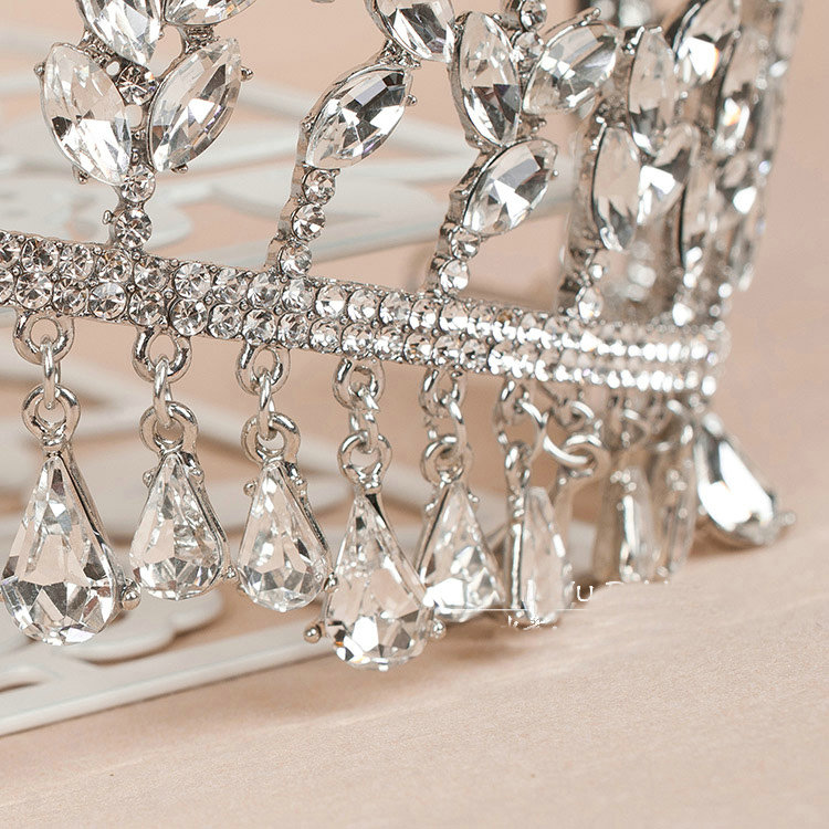 Luxury Wedding Jewelry Flower Crystal Large Tassel Tiaras Bridal Rhinestone Crown Hair Accessories