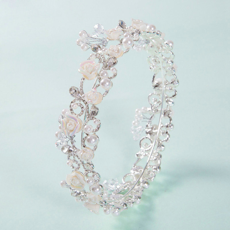 Luxury Wedding Jewelry Flower Pearl Crystal Beads Large Ring Tiaras Bridal Rhinestone Crown Hair Accessories