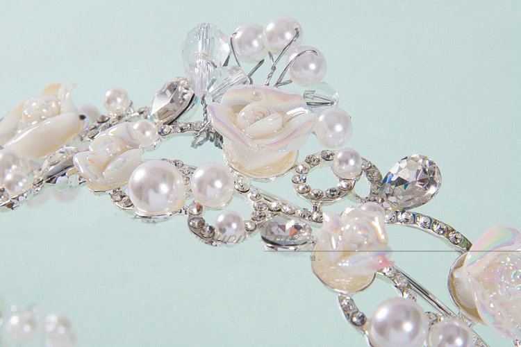 Luxury Wedding Jewelry Flower Pearl Crystal Beads Large Ring Tiaras Bridal Rhinestone Crown Hair Accessories