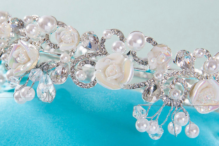 Luxury Wedding Jewelry Flower Pearl Crystal Beads Large Ring Tiaras Bridal Rhinestone Crown Hair Accessories